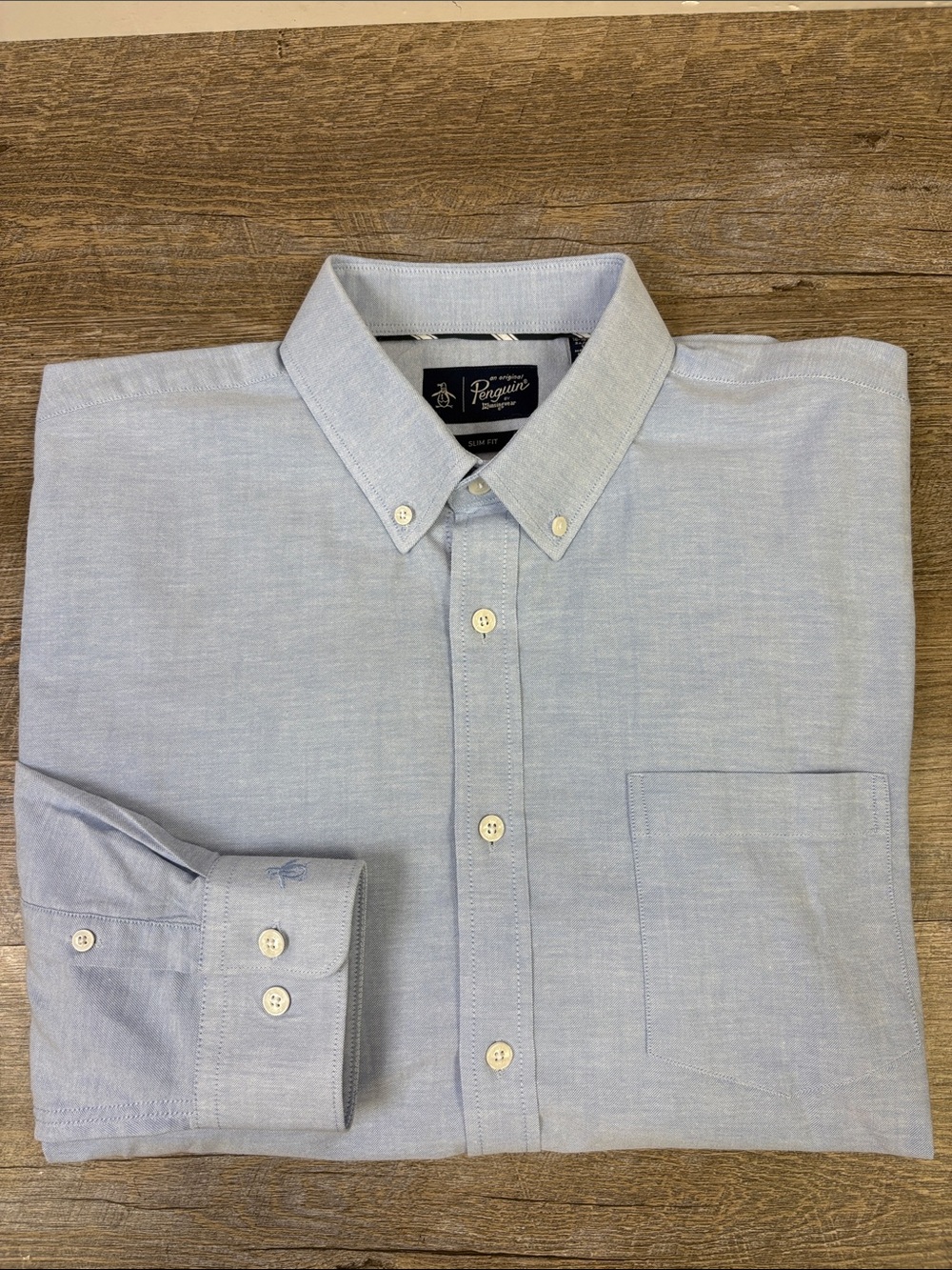 Original Penguin Men’s Slim Fit Oxford Button-Down Shirt Blue Size L 34/35